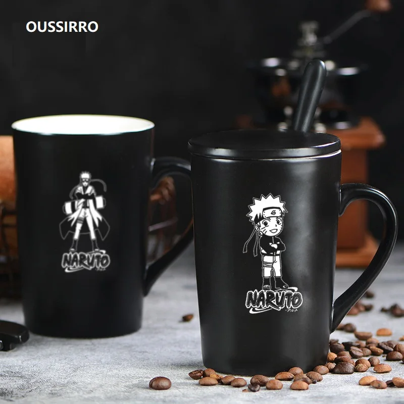 

OUSSIRRO Naruto Kakashi Infinity Mugs Pure Color Ceramic Mugs Cup With Cover and Spoon Kitchen Tool Gift