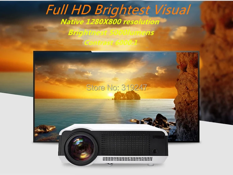 Free shipping !Best 5500Lumens  Digital TV Led Projector 1080P Android 4.4.2 WiFi Smart HD LCD Video 3D Proyector for European