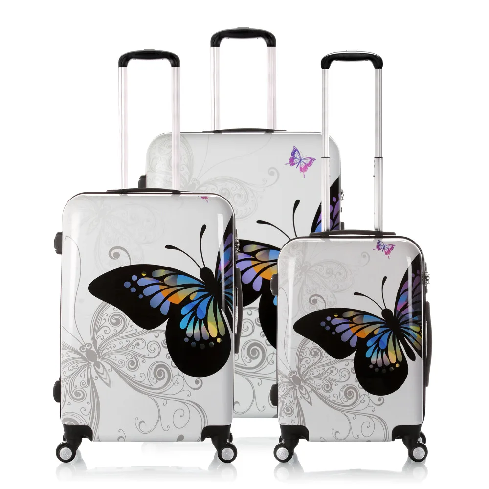 White /Blue Butterfly Design Luggage,20/24/28inch Carry Ons Suitcase
