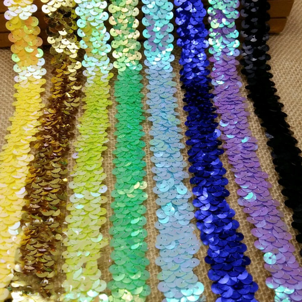 

10M/lot Cheap white lace fabric 2 rows of sequins Stretch Lace sequin lace home decor lace trims trimmings embellished fabric