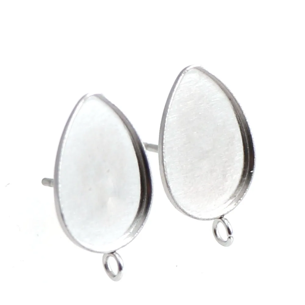 

10x14mm Stainless Steel 10pcs/lot Drop Shap Earrings Blank Base Bezels Earring Hooks Supplies for Jewelry Making Cabochons Base