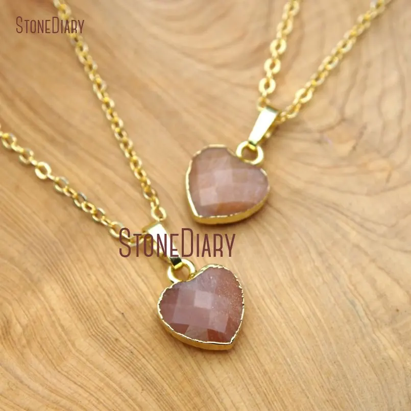 

10Pcs Cheap Gold Color Faceted Heart Chains Necklaces Sunstone Chains Necklaces Outlet 16-20inch NM15664