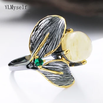 

2020 pretty leaf ring LT yellow stone Cute female jewellery lovely bee design high quality jewelry finger rings