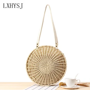 

New Round Straw Bag Hand-woven Women's Shoulder Bags Bohemia Summer Beach Bags Retro Female Large Capacity Leisure Shopping Bag