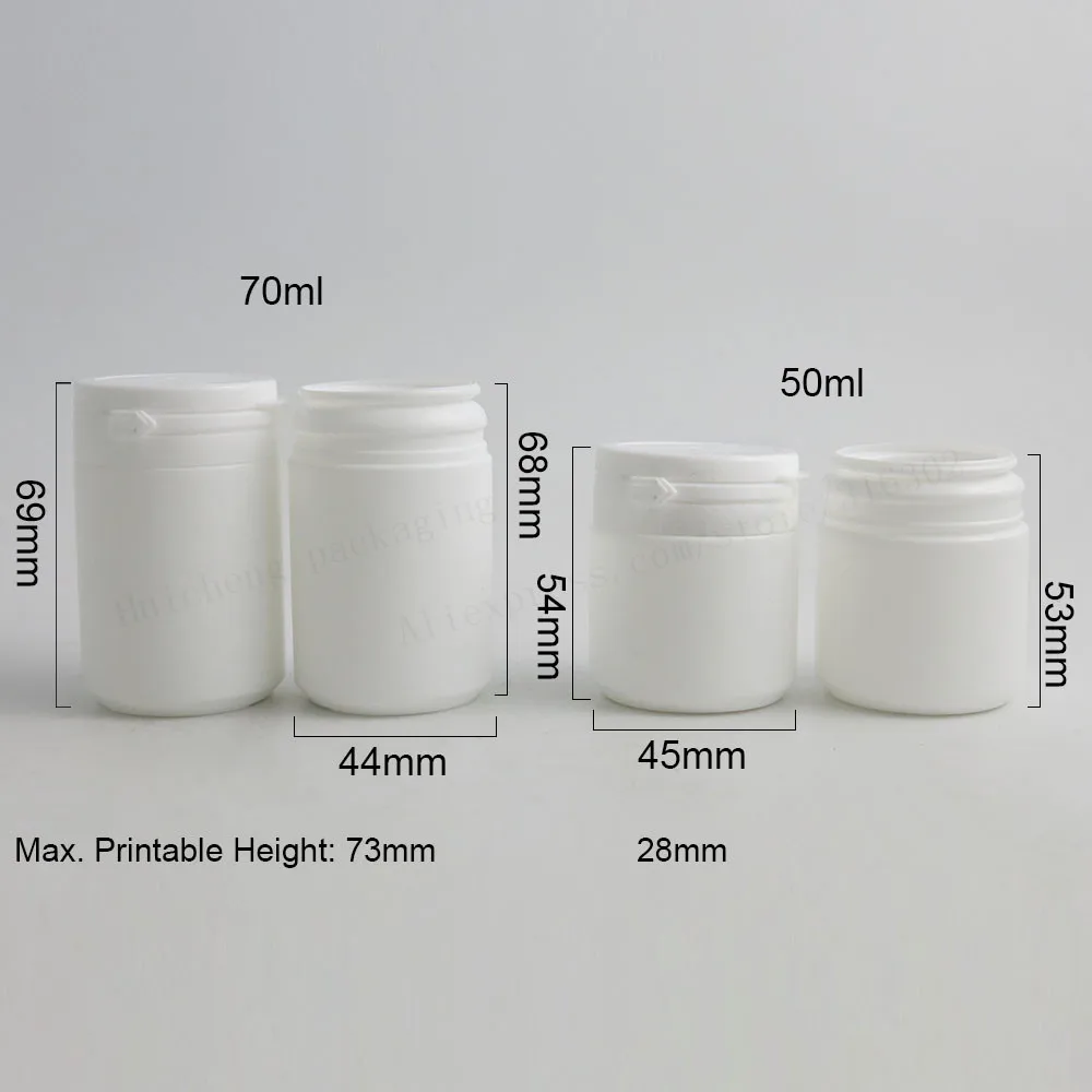 50pcs  50ml 70ml 80ml  HDPE Solid white pill bottle w/tearing cap hard plastic PE medical grade  hinge Top Medical Bottle