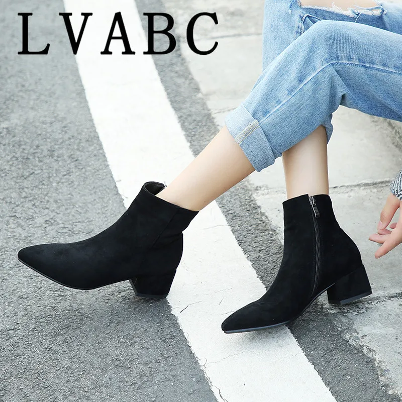 

New Women Shoes High Heels Slip ankle boots winter Stretch socks boots elegant Square high heels shoes female Plus size 32- 44