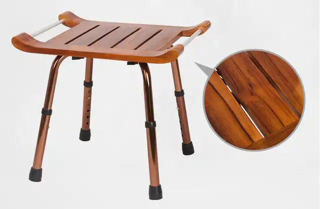 Solid Teak Wood Stool Bench With Aluminum Alloy Legs Shaving