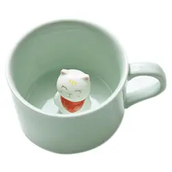 Креативные маленькие керамическая кружка с животными милый мультфильм трехмерная кофейная чашка термостойкая чашка из селадона lucky cat