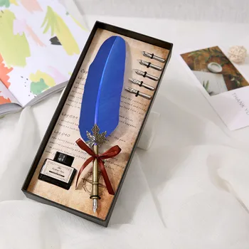 

European Style Vintage Feather Pen Set Advertising Gift Dip Pen Turkey Gross Pen birthday Gift Quill Fountain Pen With Gift Box