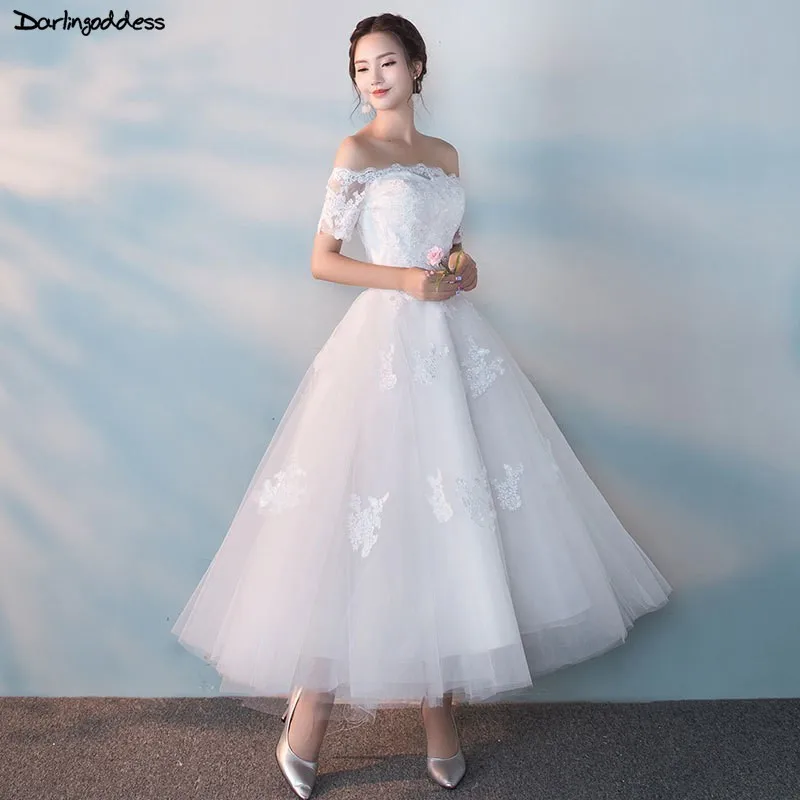 

Vestido Noiva Praia A Line Lace Short Wedding Dress 2019 Off Shoulder White Tulle Beach Wedding Dress Robe De Mariee Courte