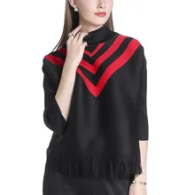 Сложите рано новые модные футболка белый марли водолазка воротник три рукавом Сращивание футболка с кисточками