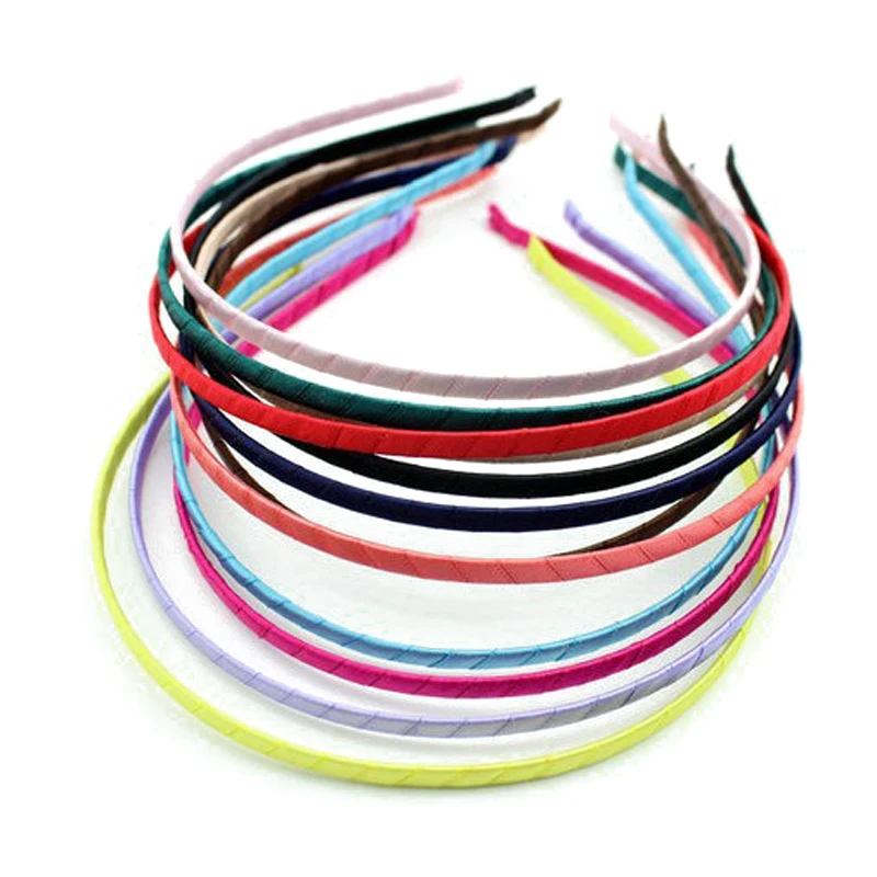 

50 PCS Plain Solid Black White Ribbon Wrapped Metal Headband 5mm Wide Hair Band For Women Girls Hair Accessories DIY Craft