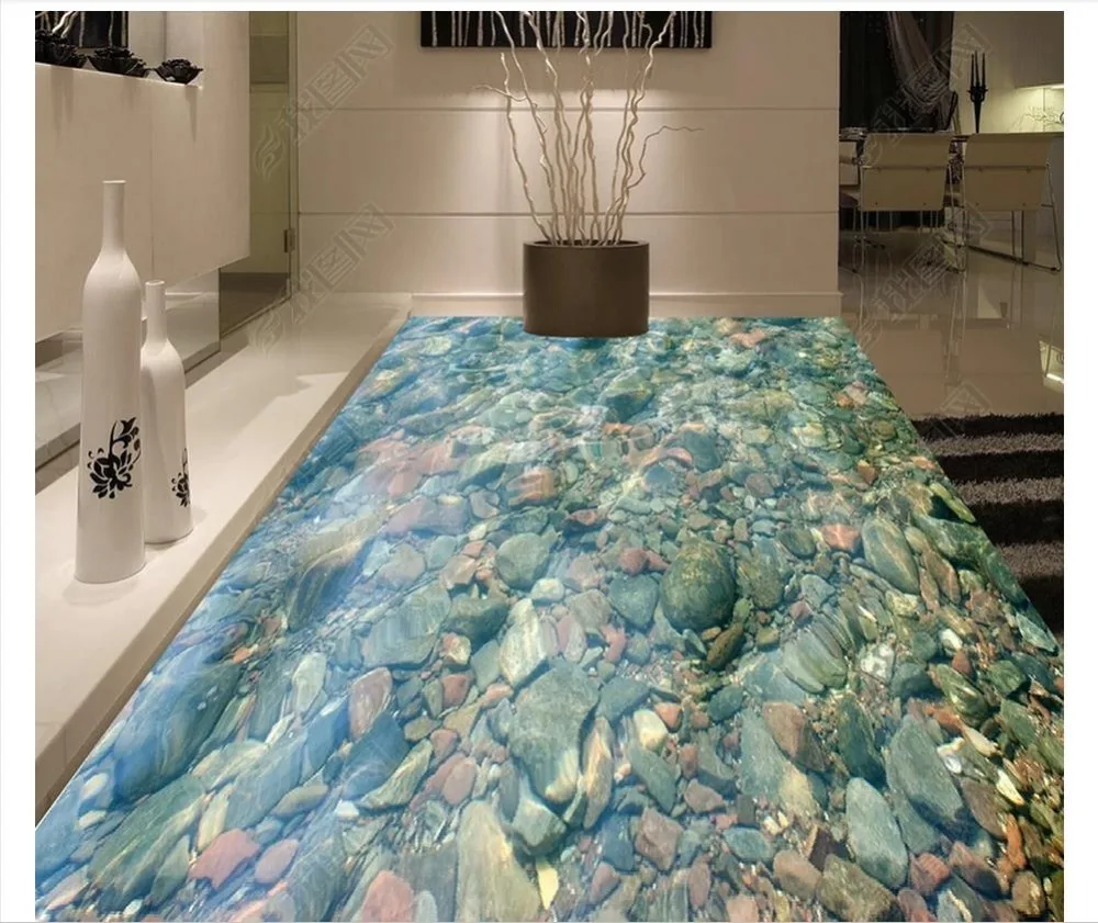 

Custom photo wallpaper 3d flooring Waterproof self-adhesion mural Water wave cobblestone floor tile painting wallpaper decor