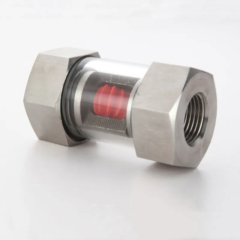DN15 1/4 3/8 1/2 3/4 1 BSPT Female In-Line SS304 Stainless Window Sight Flow Indicator With Impeller Hydraulic Oil Water