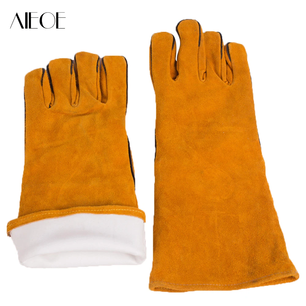 

AIEOE Professional Welding Gloves Cowhide Leather Security Protection Wear Safety Smelting Welding Warm Heat Resisting Gloves