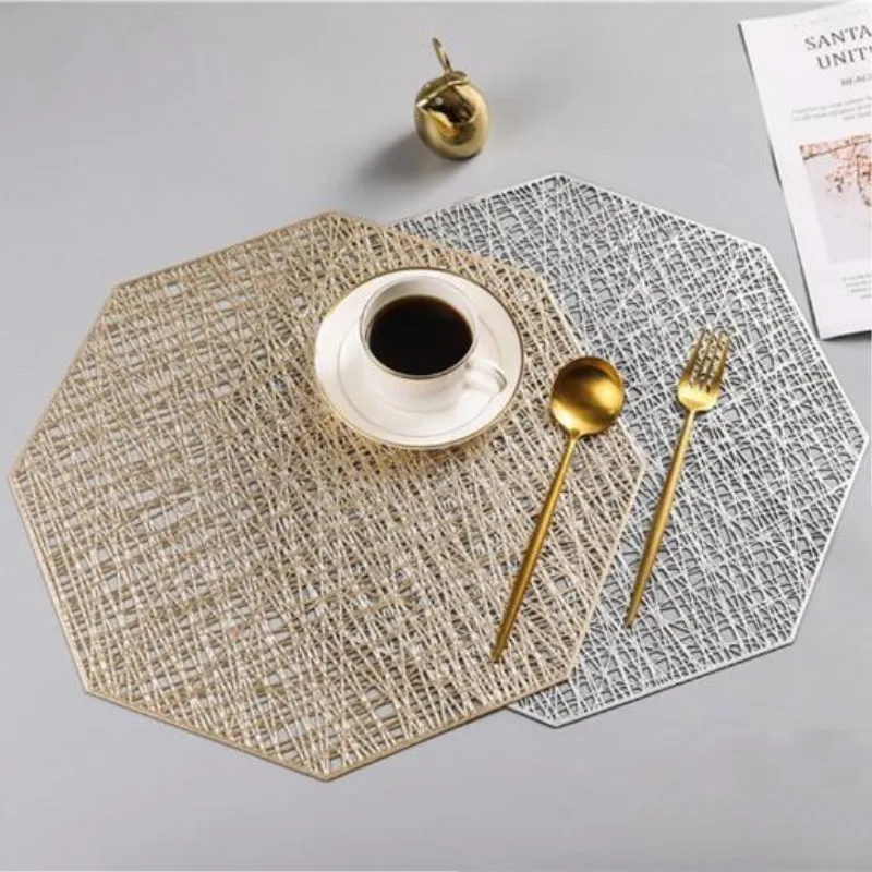 

1pcs Octagonal Hollow PVC Placemat For Dinner Table Heat-insulated Pad Waterproof Non Slip Table Mats Kitchen Coffee Bar Coaster