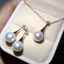 Women Gift word 925 Sterling silver real Japan Akoya natural seawater pendant pearl earrings set to Circ Earring Pendant