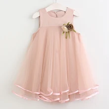 Filles Robe 2017 Marque Princesse Robe Sans Manches Appliques Floral Tulle Conception Filles Vêtements pour la Partie Robe 2-6Y Vêtements