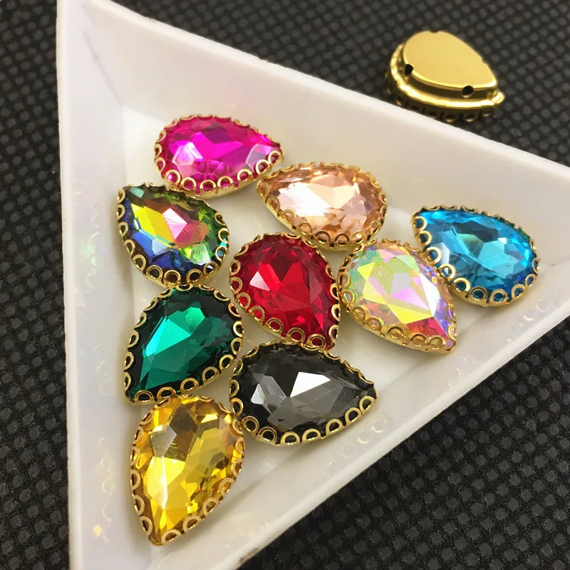 

13x18mm Mix Color Sew On GLASS Crystals Teardrop Fancy Stone with "D" lace Claw Setting Pear Droplet Sewing Beads