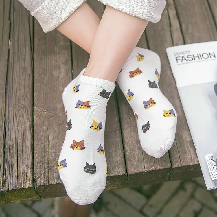1 пара Высокое качество Для женщин Симпатичные мультфильм животных Кот Носки для девочек Для женщин хлопковые носки-следки носки