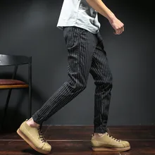 M~ 5XL! Для мужчин одежда Джинсы для женщин тонкий Штаны Большие размеры большой в полоску шаровары с крестами костюмы
