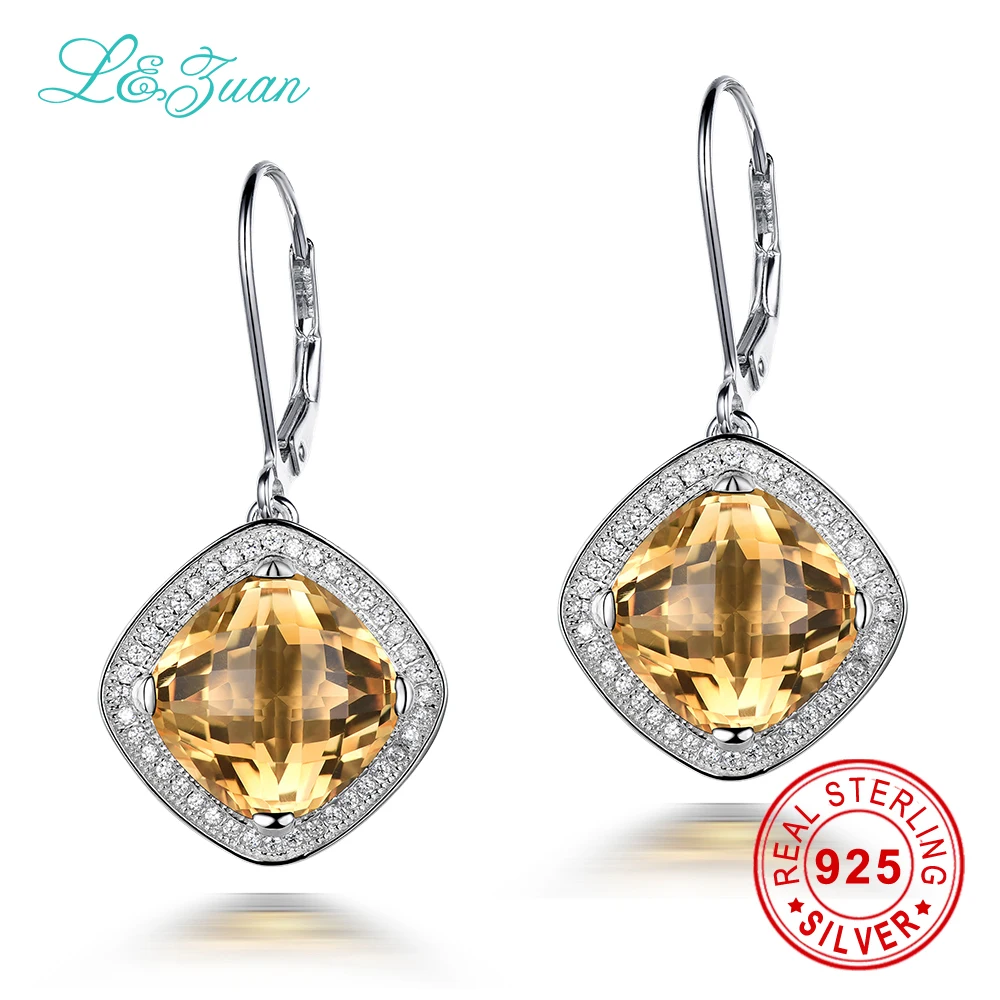 

L&zuan 8.61ct Natural Citrine Drop Earrings Real 925 Sterling Silver Jewelry Luxury Earring For Women mystic topaz earrings