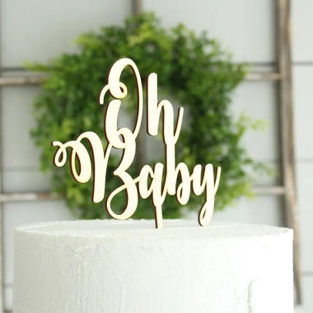 Oh Baby Cake Topper for Baby Shower Cake Decoration Mirror wooden GlodSilver Color Acrylic Cake Topper Supplies1