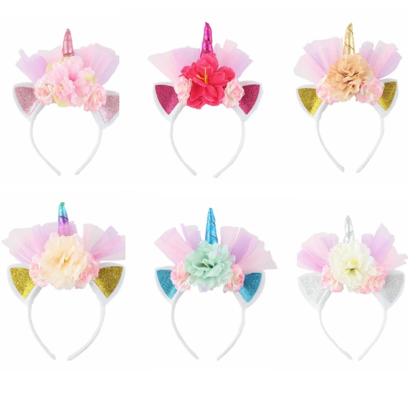 

Children Headwear Halloween Party Hair Hoop Hairbands Kids Hair Accessories New Girls Cute Unicorn Flower Cat Ears Headbands