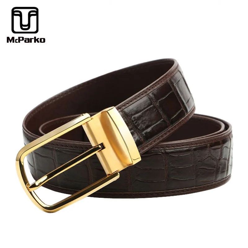 

McParko men leather belt Crocodile Skin mens luxury belts genuine leather Stainless steel pin buckle metal belt brown Male Gift