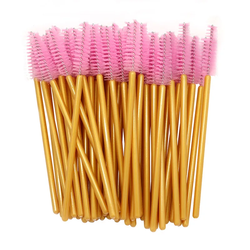 50/100Pcs Eyelash Brushes Makeup Brushes Disposable Mascara Wands Applicator Spoolers Eye Lashes Cosmetic Brush Makeup Tools - Handle Color: 100pcs gold pink