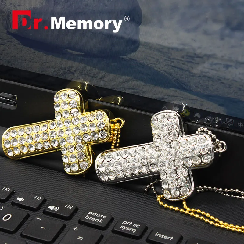 Роскошный, Кристальный, со стразами крест USB флэш-диск 4 ГБ 8 ГБ 16 ГБ 32 ГБ Флешка памяти клеящиеся алмазные Модные USB флэш-накопитель ожерелье