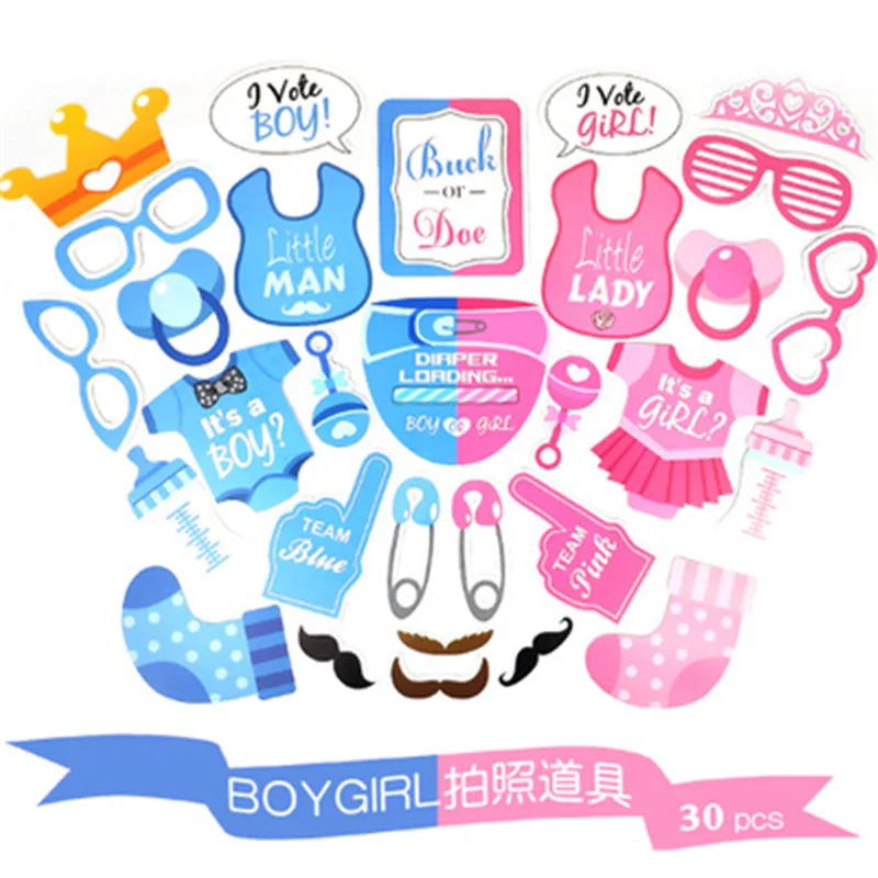30Pcs Lovely Pink Blue Boy Or Girls Baby Photo Booth Props Shower Birthday Party Decoration ASD054 | Дом и сад