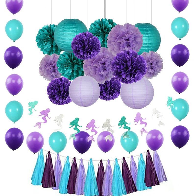 

Mermaid Flag Banner Balloon Set Kids Favor Mermaid Theme Party Decor for Baby Shower Birthday Wedding Party Decoration Supplies