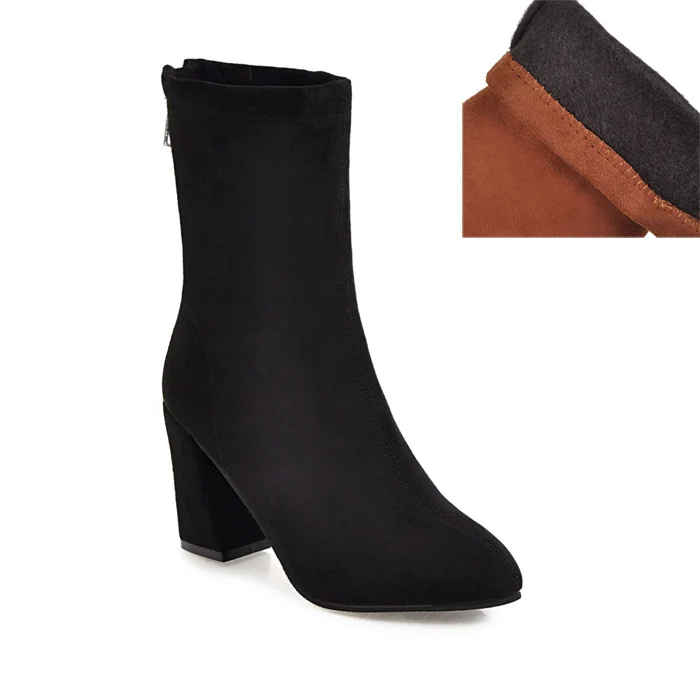 Meotina/зимние сапоги до середины икры; женские сапоги; роскошные сапоги-носки на молнии; ковбойские сапоги; коллекция года; женская обувь черного цвета; цвет синий, красный; большие размеры 34-43 - Цвет: Black Velvet Lining
