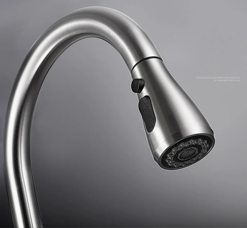 Multi-Function SUS 304 Stainless Steel Kitchen Sink Mixer Tap Swivel Spout Sink Faucet Copper with Pull Out Nozzle Spayer