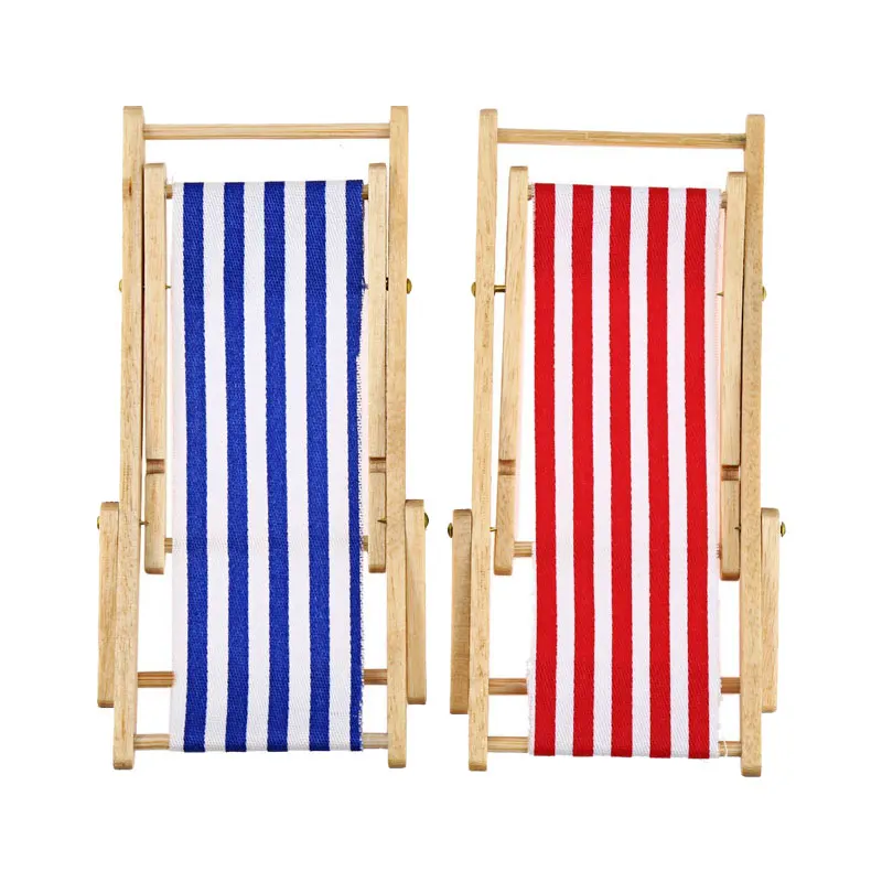 1:12 Scale Foldable Wooden Deckchair Lounge Beach Chair For Lovely Miniature For Small Dolls House Color In Green Pink Blue