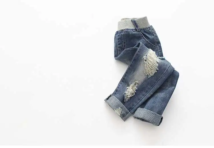 2018 Spring Autumn New 2-10 Years Children Birthday Gift Elastic Long Trousers Washed Hole Denim Baby Kids Girls Jeans Pants (13)