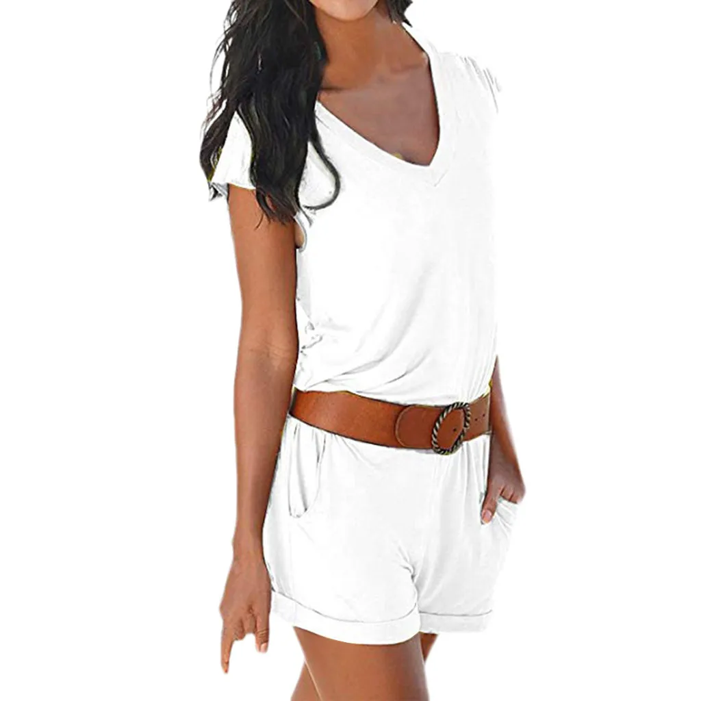 Playsuit السيدات أبيض أسود الأخضر المرأة بذلة رومبير 2019 الإناث الصلبة ارتداءها مثير الصيف وزرة playsuit catsuit يوتار