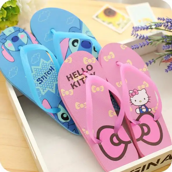 

womens summer brand Slipper indoor walking comfort sandals hello Kitty ,Stitch,Doraemon cartoon shoes
