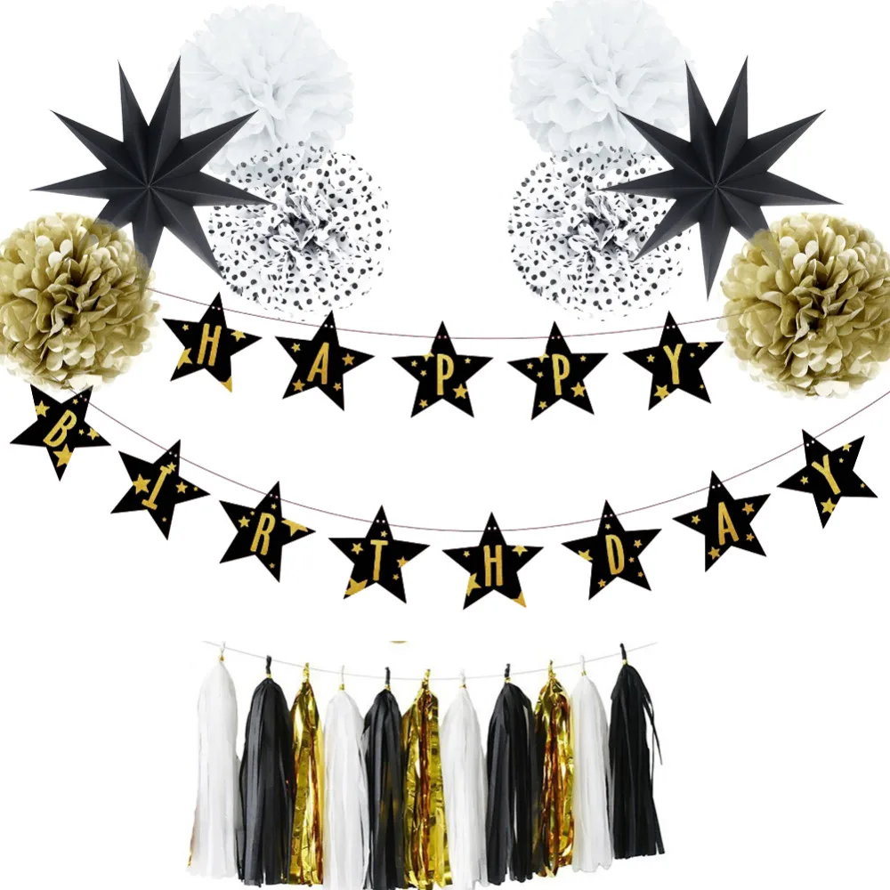 12pcs (Black Gold White)Party Decoration Set Glitt...