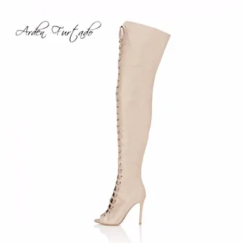 

Arden Furtado Women Shoes 2018 summer over the knee Boots Ladies Fashion High Heels Woman peep toe lace-up boots stiletto heels
