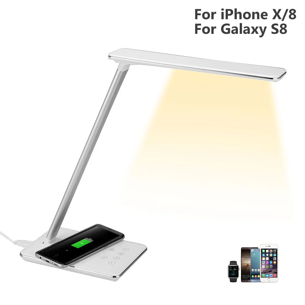 2in1 Wireless Charger Led Table Lamp For iPhone X/8 5W Dimmable Touch Sensor Desk Lamp USB