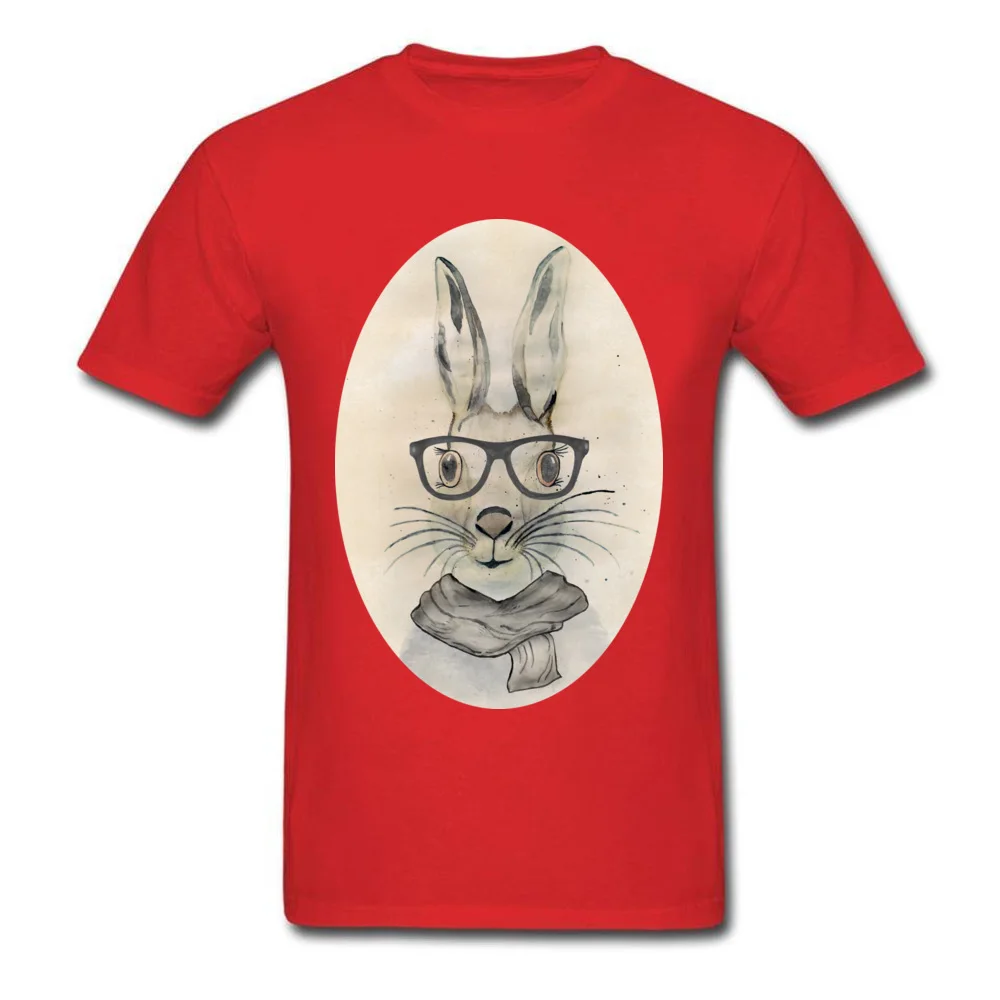 Cute funny watercolor bunny with glasses and scarf hand paint_red