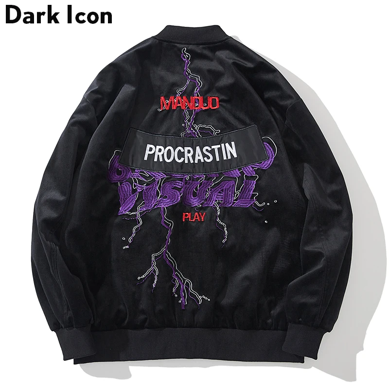 Dark Icon Embroidery Velvet Bomber Jacket Men 2019 Spring Hip Hop Jacket Men Women Streetwear Jackets for Men 2 Colors