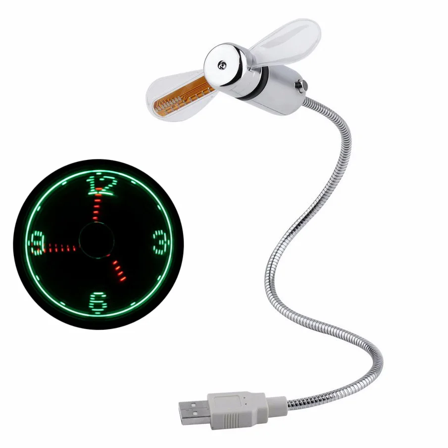 Mini USB LED Clock Fan Powered Cooling Flashing Real Time Display Function