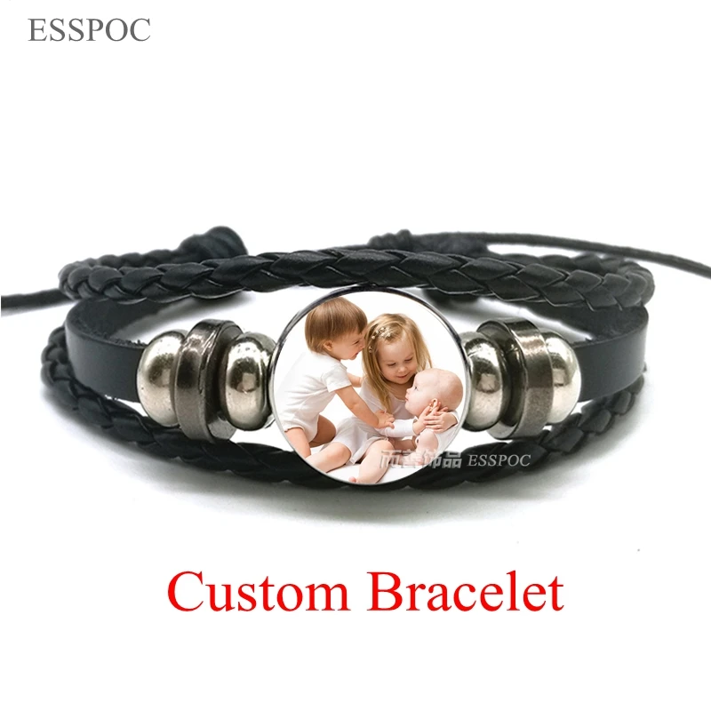 Пользовательский браслет Diy ваше фото логотип компании Свадебный текст Веревка Кожаный браслет с цепочкой браслет для мужчин и женщин персонализированный подарок