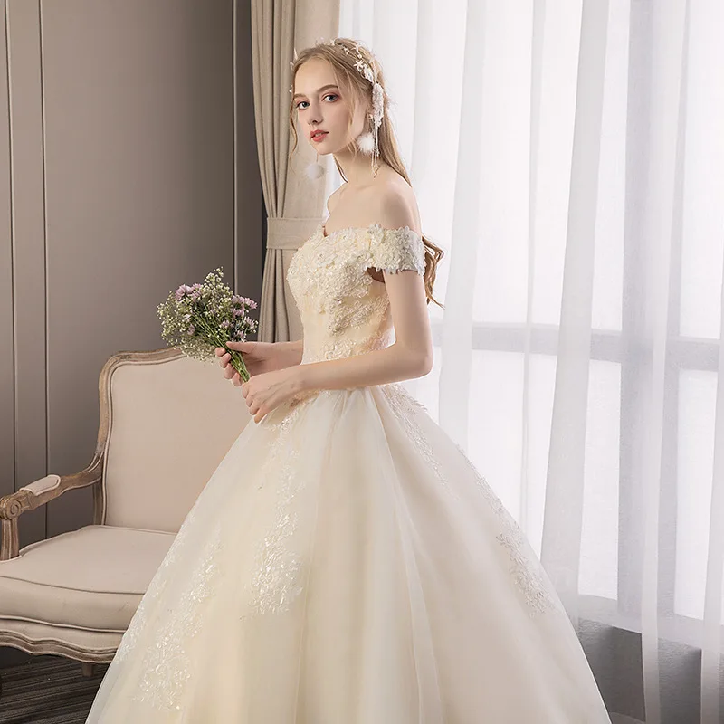 Vestido De Noiva, сексуальное бальное платье цвета шампанского с v-образным вырезом и открытыми плечами, яркое свадебное платье принцессы, Robe De Mariee F