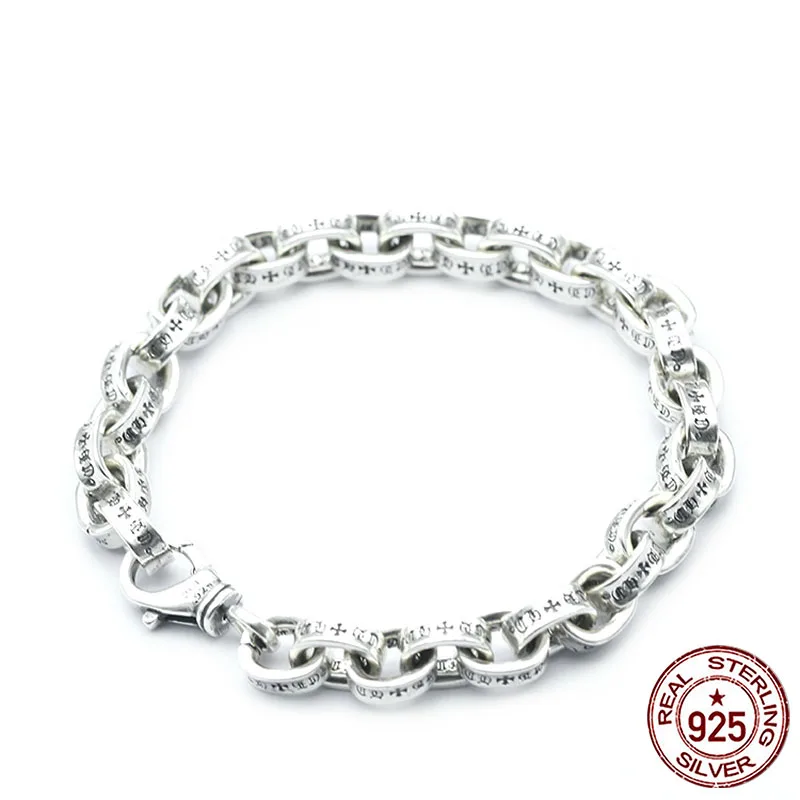 

100% s925 Sterling Silver Bracelet Personality Fashion Personality Jewelry Punk Style Simple Cross Alphabet Style 2018 New Style