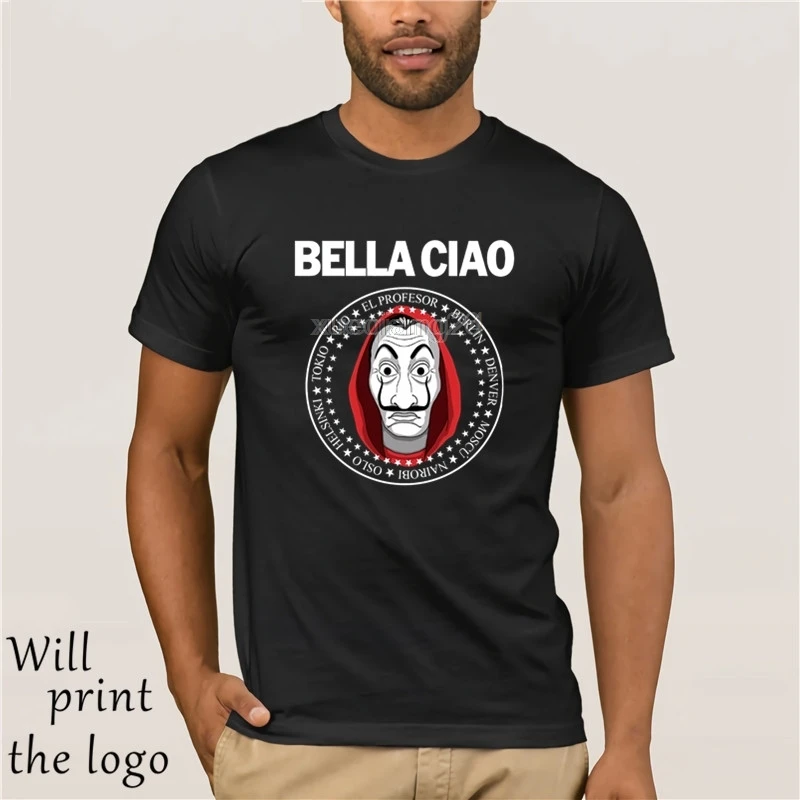 

Funny The Paper House Bella Ciao man T shirt 100% cotton mens shirts Casual collar T-shirt