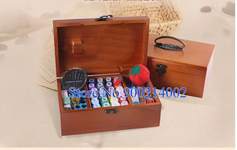 

Multifunctional Threads Sewing Tools Accessory Sewing Kits For Home Travelling DIY Wood Box Sewing Kit Needle Tape Scissor Gifts